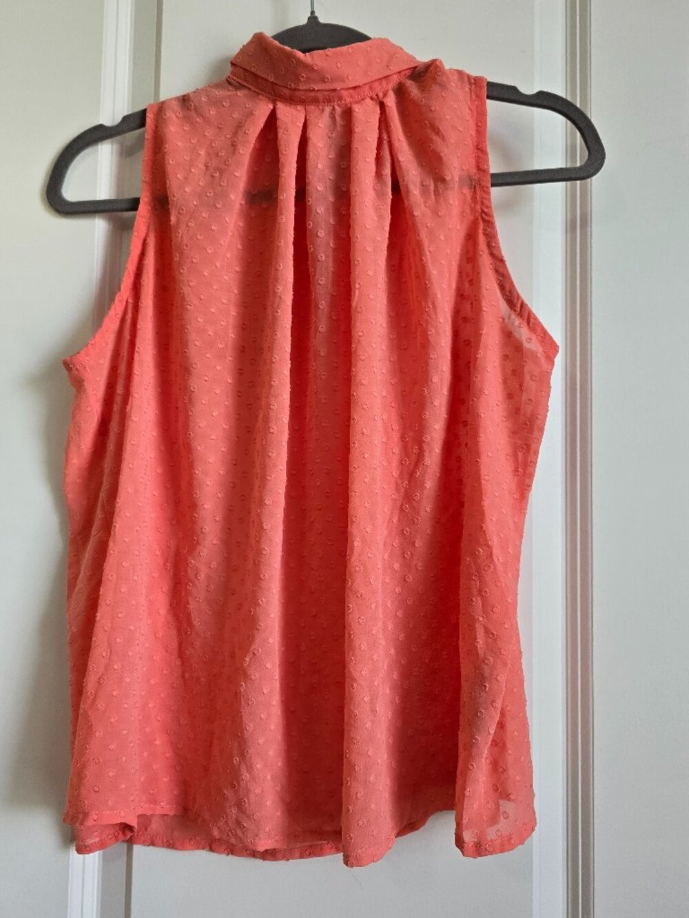 Coral Swiss Dot Sheer Sleeveless Halter Blouse
